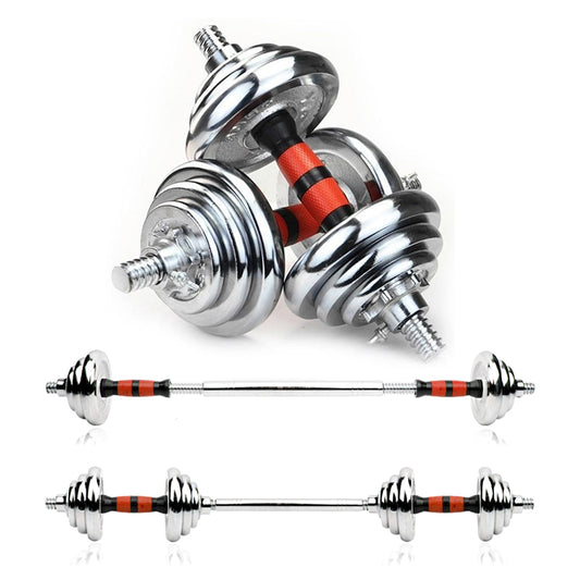 20kg Steel Adjustable Dumbbell Barbell Set - Professional 2-in-1 Home Gym System with Cast Iron Weight Plates - Multi-Function Strength Training Equipment with Anti-Slip Metal Handle for Complete
