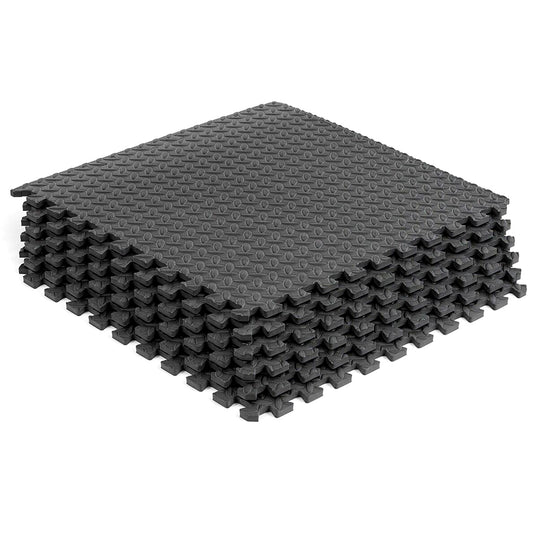 Premium Interlocking Exercise Mat - 10mm EVA Foam Puzzle Tiles - Professional Non-Slip Workout Flooring for Home Gym - Shock Absorbing Protective Floor Mat - Easy Assembly Black/Grey Design