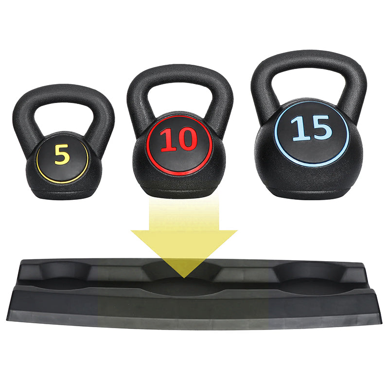 3-Piece Kettlebell Weight Set – 5lb, 10lb, 15lb (2.2kg, 4.5kg, 6.8kg) | Strength & Cardio Training Kettlebells with Storage Stand | Ideal for Home Gym, Cross Training, Full-Body Workouts