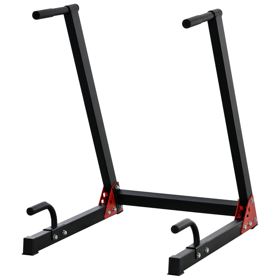 Professional Dip Station Upper Body Trainer - Heavy Duty Steel Fitness Station for Home Gym - Ergonomic Grip Design for Triceps, Chest and Shoulder Workouts - 200kg Capacity Red & Black Stand