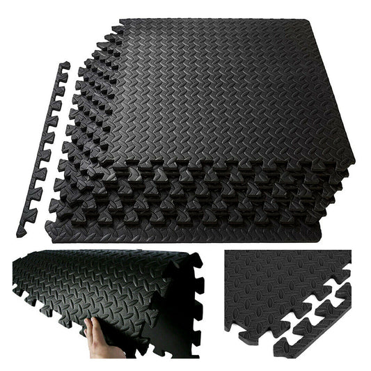 Premium Interlocking Exercise Mat - 10mm EVA Foam Puzzle Tiles - Professional Non-Slip Workout Flooring for Home Gym - Shock Absorbing Protective Floor Mat - Easy Assembly Black/Grey Design