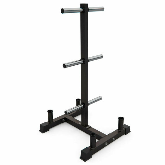 Heavy-Duty Olympic Weight Tree & 3-Tier Bar Stand - 200kg Capacity Gym Storage Rack for 2-Inch Plates - Home & Commercial Weight Organiser with Barbell Holders - Premium Black Steel Construction