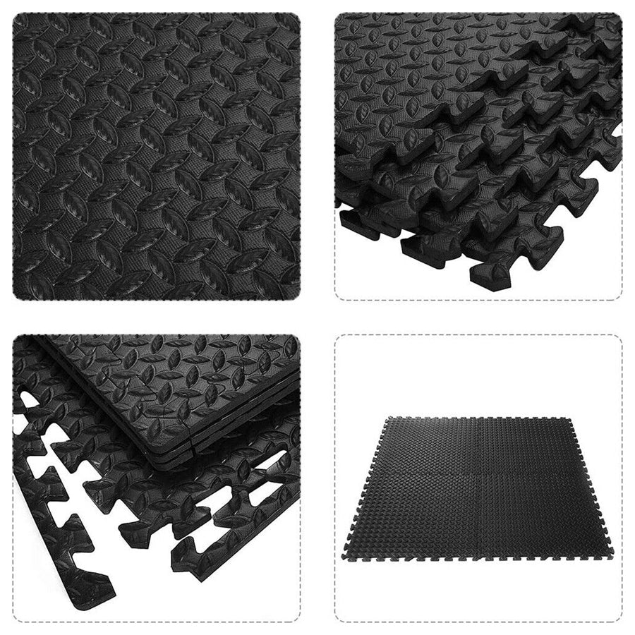 Premium Interlocking Exercise Mat - 10mm EVA Foam Puzzle Tiles - Professional Non-Slip Workout Flooring for Home Gym - Shock Absorbing Protective Floor Mat - Easy Assembly Black/Grey Design
