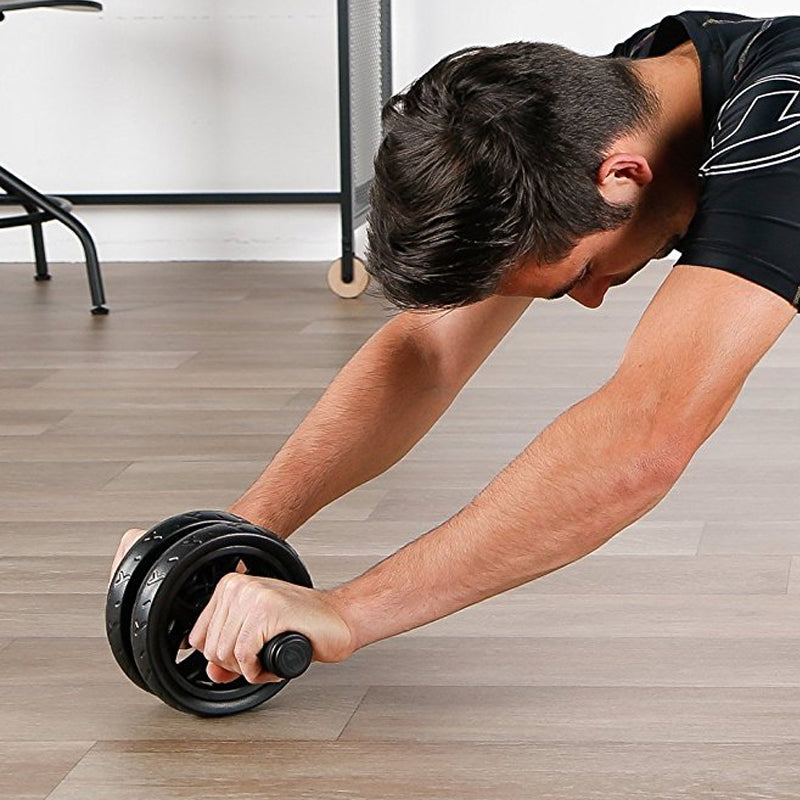 Double-Wheel Ab Roller for Core Training with Rebound Design - Premium Home Gym Core Trainer with Adjustable Elastic Band, Non-Slip Wheels and Ergonomic Handles - Includes High-Density Knee Mat