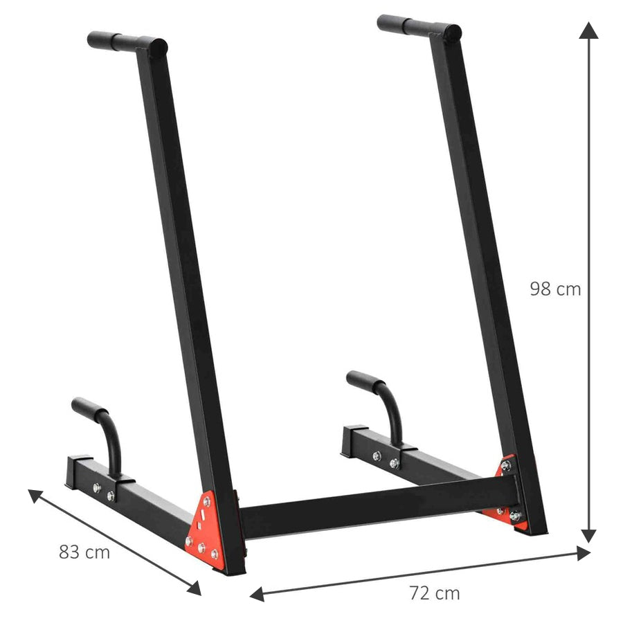 Professional Dip Station Upper Body Trainer - Heavy Duty Steel Fitness Station for Home Gym - Ergonomic Grip Design for Triceps, Chest and Shoulder Workouts - 200kg Capacity Red & Black Stand