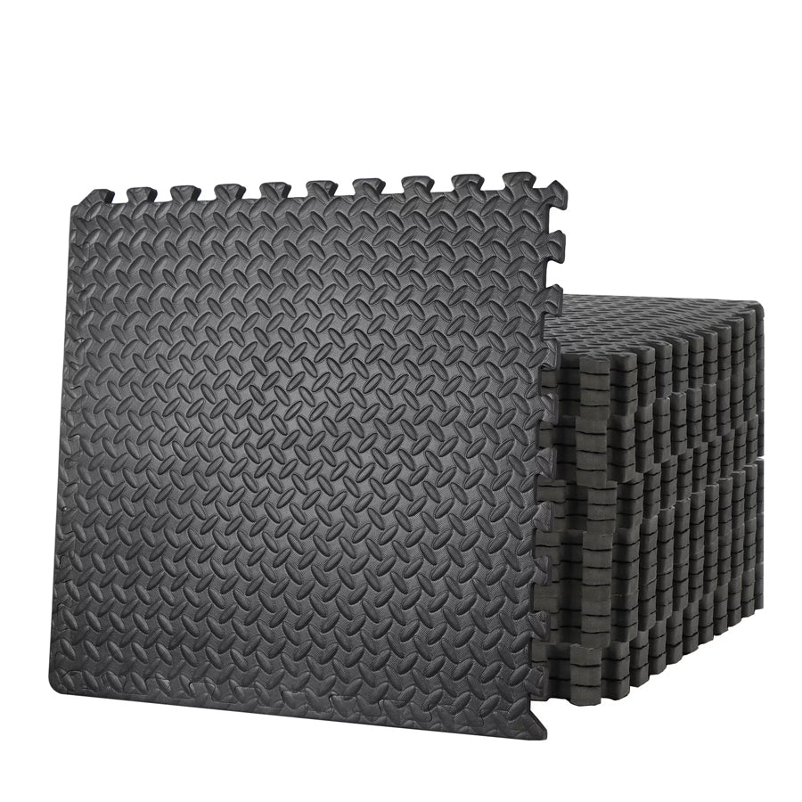 Premium Interlocking Exercise Mat - 10mm EVA Foam Puzzle Tiles - Professional Non-Slip Workout Flooring for Home Gym - Shock Absorbing Protective Floor Mat - Easy Assembly Black/Grey Design