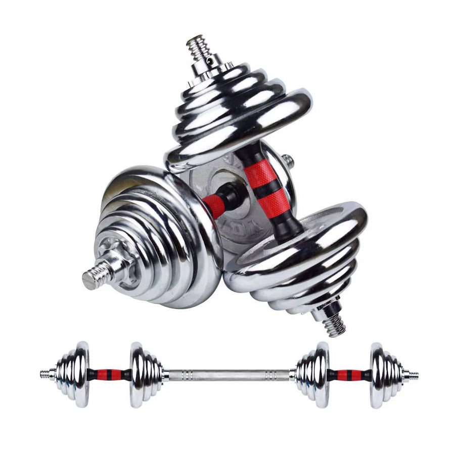 20kg Steel Adjustable Dumbbell Barbell Set - Professional 2-in-1 Home Gym System with Cast Iron Weight Plates - Multi-Function Strength Training Equipment with Anti-Slip Metal Handle for Complete