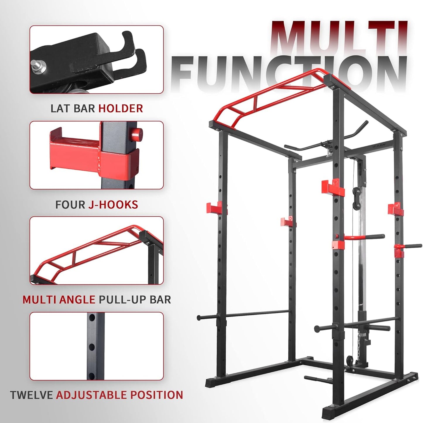 Professional Power Multi Cage with Integrated Cable Pulley System - Adjustable Height Strength Training Station with Heavy-Duty Steel Frame - Multi-Grip Pull-Up Bar for Complete Home Gym Workouts