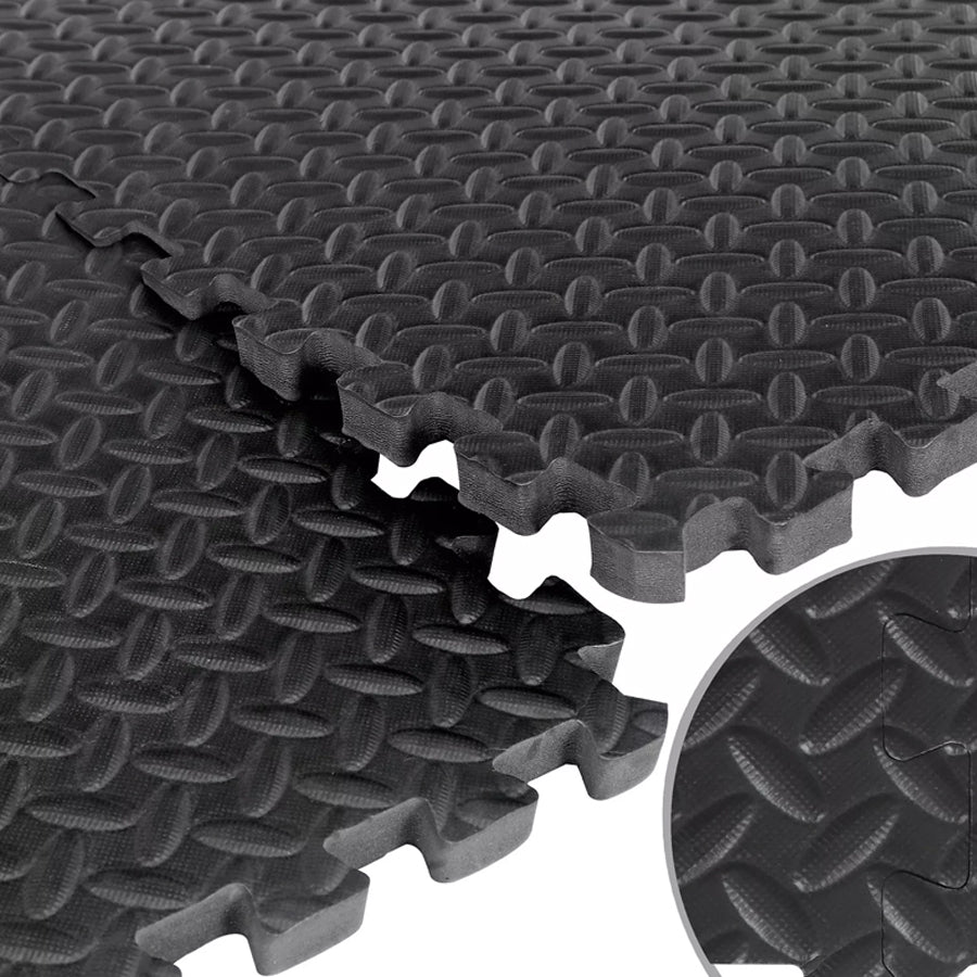 Premium Interlocking Exercise Mat - 10mm EVA Foam Puzzle Tiles - Professional Non-Slip Workout Flooring for Home Gym - Shock Absorbing Protective Floor Mat - Easy Assembly Black/Grey Design