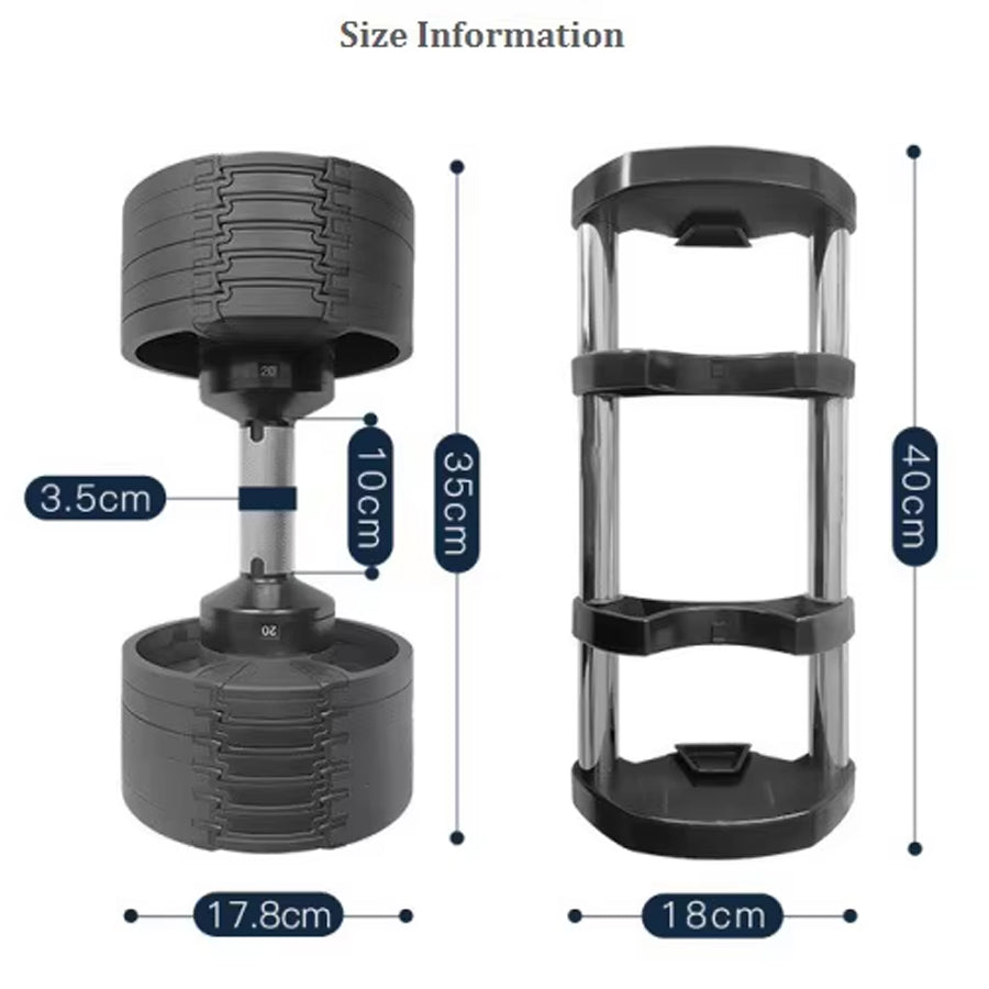 Round Adjustable Dumbbell – Solid Steel Weight | Single Unit | 24kg to 45kg Options | Rotatory Adjustment | Scratch-Resistant Home Gym Dumbbell