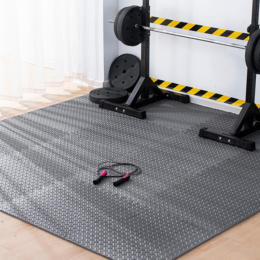 Premium Interlocking Exercise Mat - 10mm EVA Foam Puzzle Tiles - Professional Non-Slip Workout Flooring for Home Gym - Shock Absorbing Protective Floor Mat - Easy Assembly Black/Grey Design