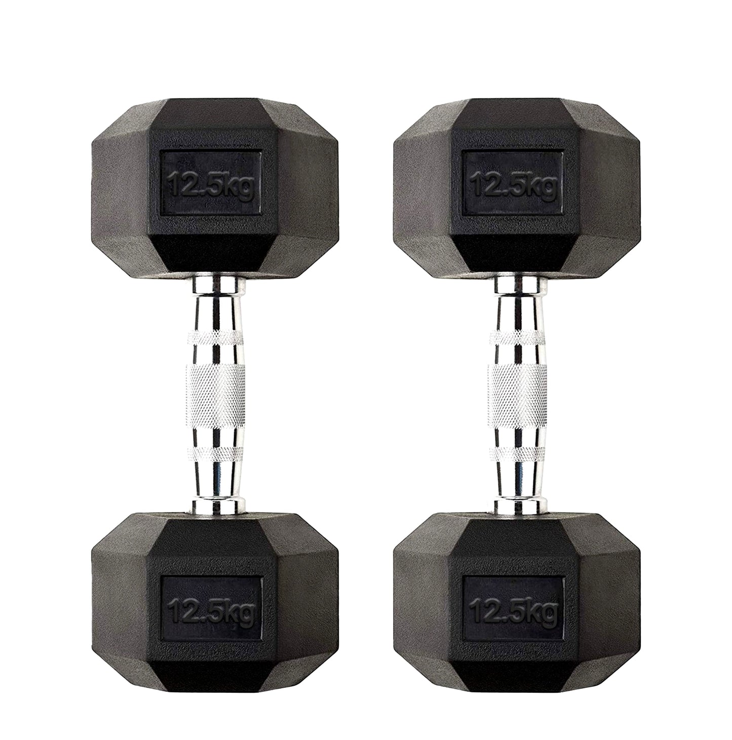 12.5kg Rubber Hex Dumbbells – Cast Iron Core with Rubber Coating & Textured Metal Handles | Durable Free Weights for Strength Training & Home Gym Workouts
