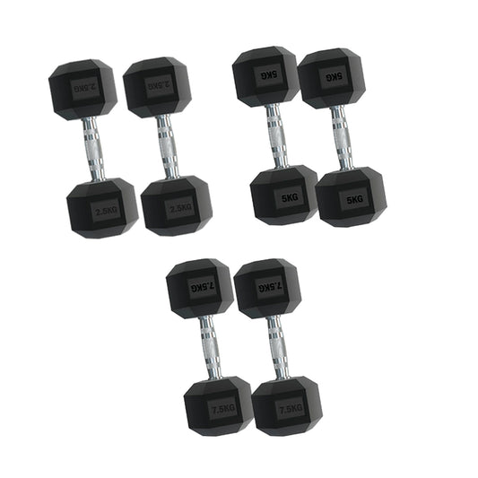 Complete Hex Dumbbell Set with Tree Rack - 3 Pairs Rubber Coated Free Weights (2.5kg to 15kg) - Heavy Duty Storage Stand - Contoured Grip Handle for Home Gym Strength Training - Premium Fitness Equipment