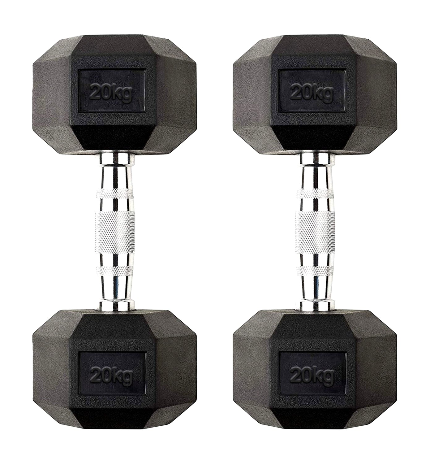 20kg Rubber Hex Dumbbells – Heavy-Duty Cast Iron with Rubber Coating & Knurled Steel Handles | Free Weights for Powerlifting, Strength Training & Home Gym Workouts