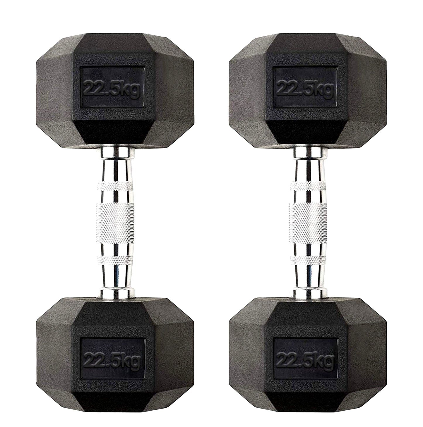 22.5kg Rubber Hex Dumbbells – Heavy-Duty Cast Iron with Rubber Coating & Steel Handles | Professional Free Weights for Strength Training & Home Gym Workouts