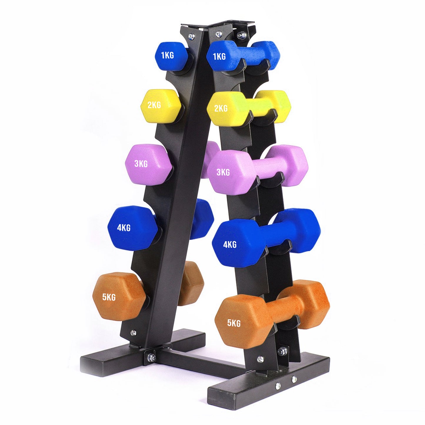 Neoprene Dumbbell Tree Rack Stand - 3/5 Tier Dumbbell Holder for Home Gym Storage - Heavy-Duty Steel Construction with Powder Coating - Space-Saving Design - Perfect Fitness Weight Organiser