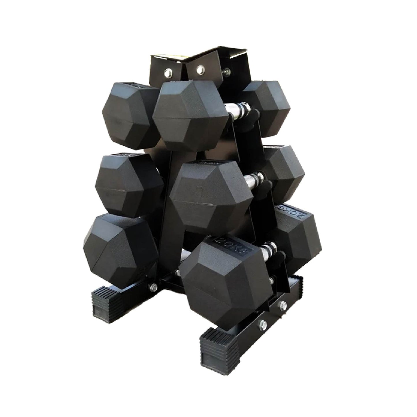 Complete Hex Dumbbell Set with Tree Rack - 3 Pairs Rubber Coated Free Weights (2.5kg to 30kg) - Heavy Duty Storage Stand - Contoured Grip Handle for Home Gym Strength Training - Premium Fitness Equipment