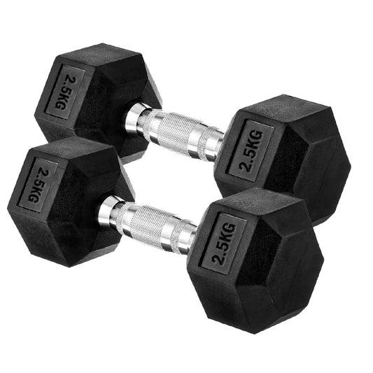 Premium Rubber-Coated Hex Dumbbells: Pairs & Complete Weight Sets from 2.5kg to 60kg - Anti-Roll Design with Ergonomic Metal Handles for Home Gym, Strength Training & Professional Bodybuilding