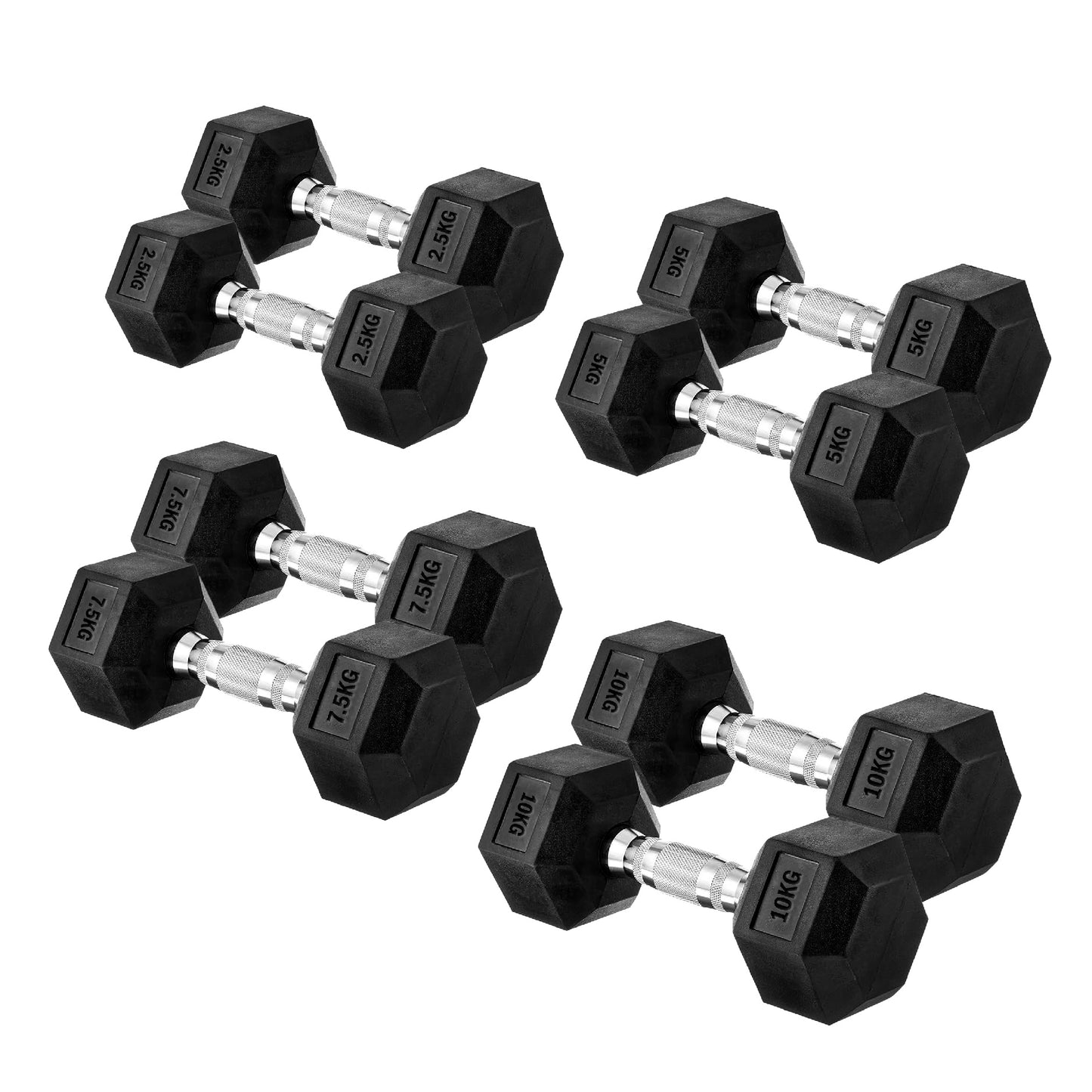 Premium Rubber-Coated Hex Dumbbells: Singles, Pairs & Complete Weight Sets from 2.5kg to 60kg - Anti-Roll Design with Ergonomic Metal Handles for Home Gym, Strength Training & Professional Bodybuilding