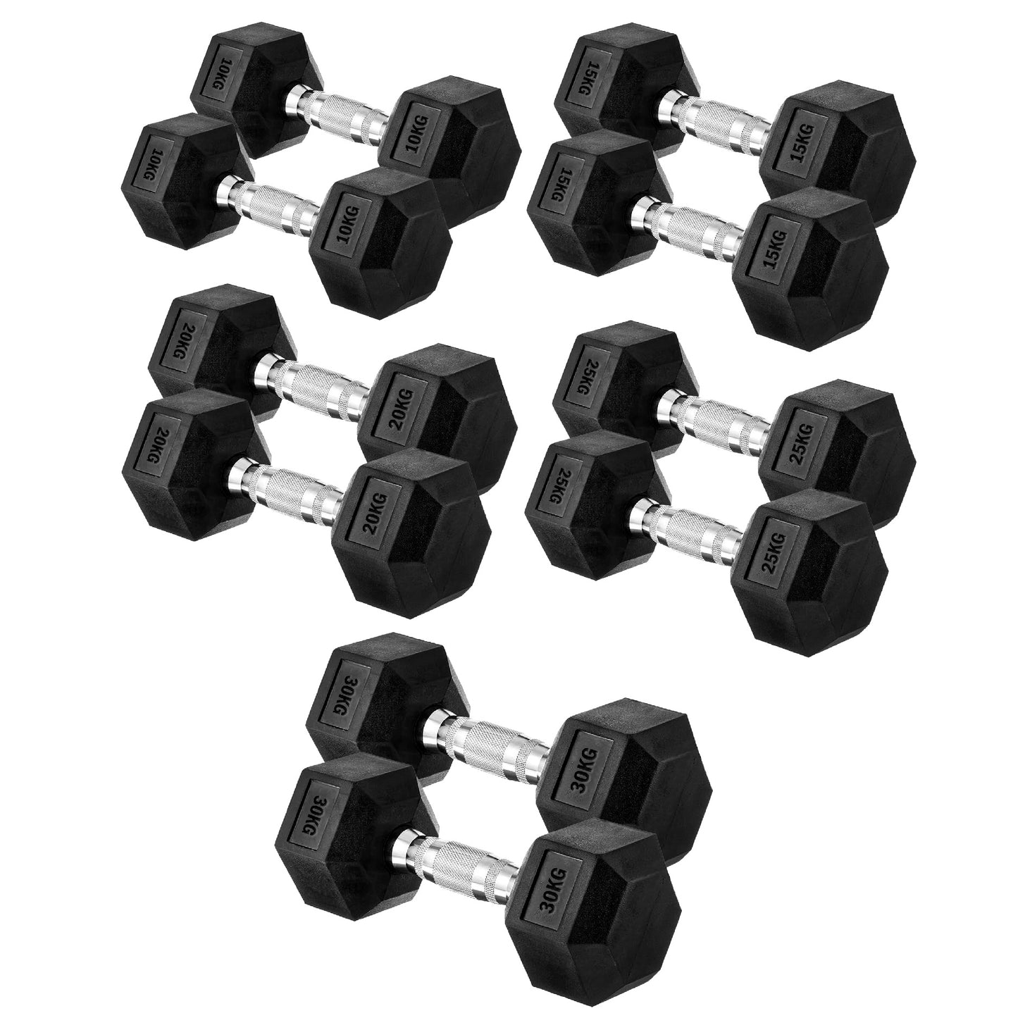 Premium Rubber-Coated Hex Dumbbells: Singles, Pairs & Complete Weight Sets from 2.5kg to 60kg - Anti-Roll Design with Ergonomic Metal Handles for Home Gym, Strength Training & Professional Bodybuilding