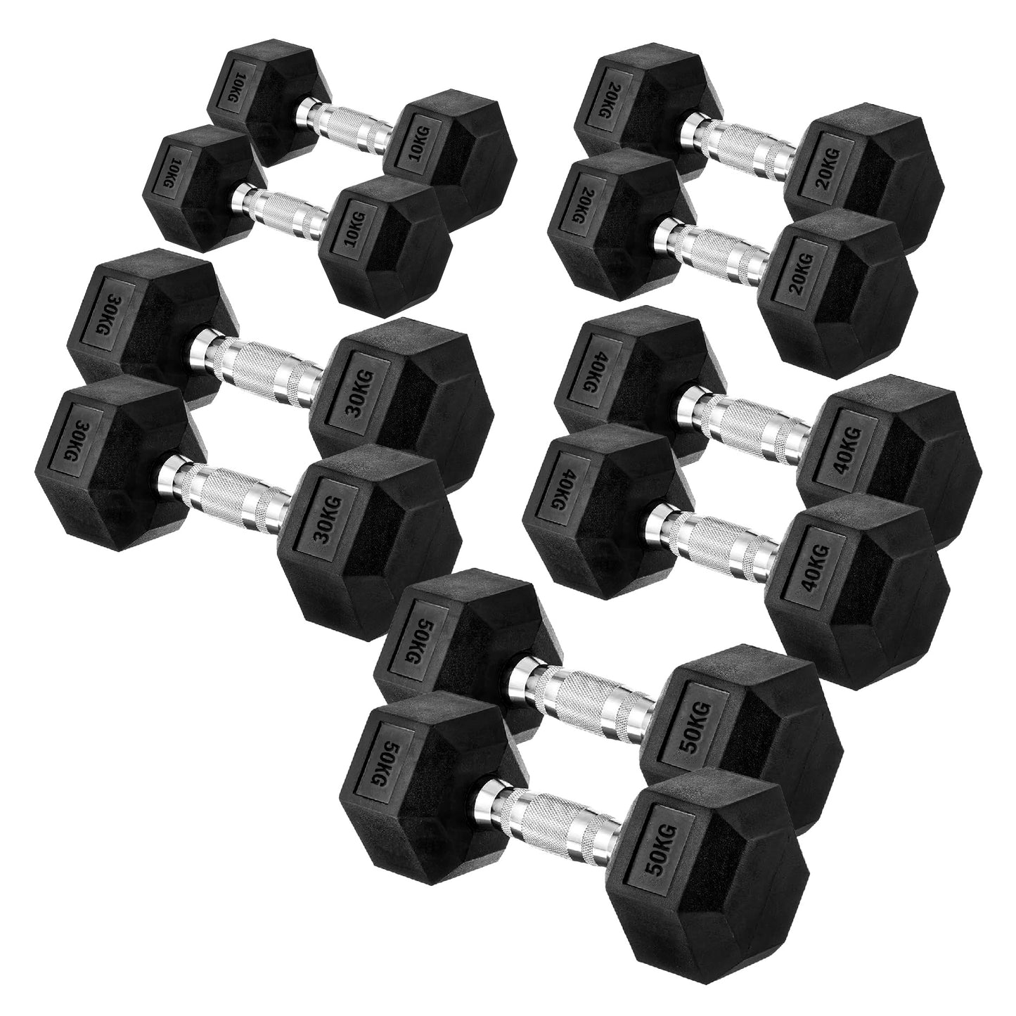 Premium Rubber-Coated Hex Dumbbells: Singles, Pairs & Complete Weight Sets from 2.5kg to 60kg - Anti-Roll Design with Ergonomic Metal Handles for Home Gym, Strength Training & Professional Bodybuilding