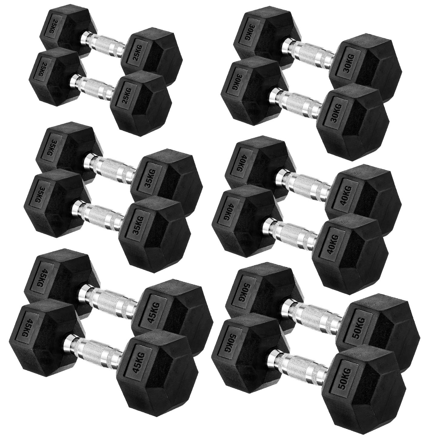 Premium Rubber-Coated Hex Dumbbells: Singles, Pairs & Complete Weight Sets from 2.5kg to 60kg - Anti-Roll Design with Ergonomic Metal Handles for Home Gym, Strength Training & Professional Bodybuilding