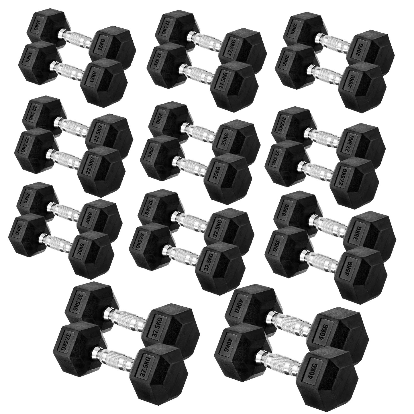 Premium Rubber-Coated Hex Dumbbells: Singles, Pairs & Complete Weight Sets from 2.5kg to 60kg - Anti-Roll Design with Ergonomic Metal Handles for Home Gym, Strength Training & Professional Bodybuilding