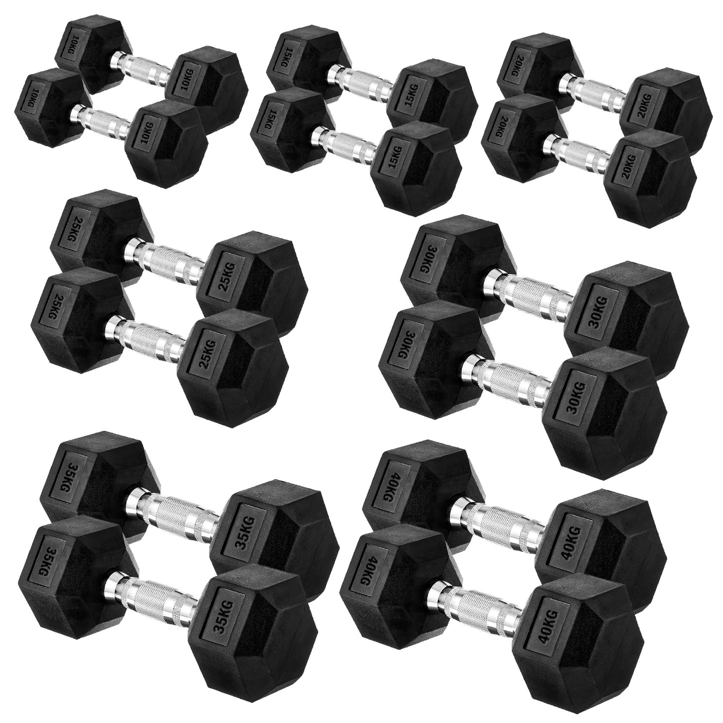 Premium Rubber-Coated Hex Dumbbells: Singles, Pairs & Complete Weight Sets from 2.5kg to 60kg - Anti-Roll Design with Ergonomic Metal Handles for Home Gym, Strength Training & Professional Bodybuilding