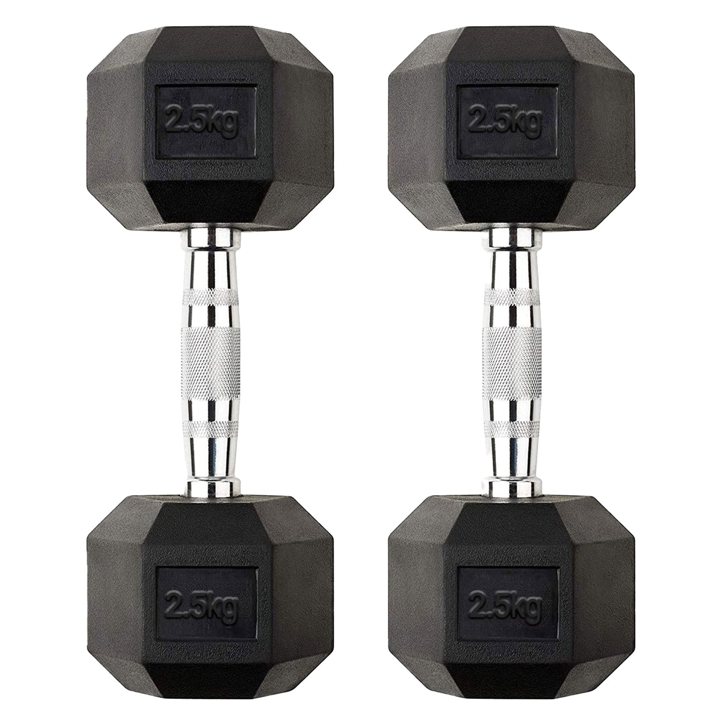 2.5kg Rubber Hex Dumbbells – Compact Free Weights with Cast Iron Core, Rubber Coating & Knurled Metal Handles | Anti-Roll Design for Strength Training & Home Gym