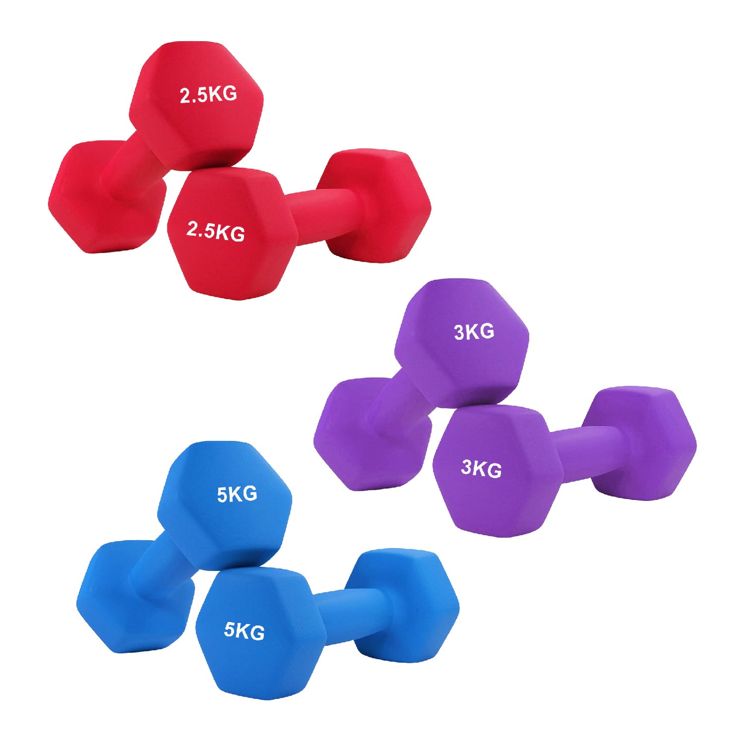 Premium Anti-Roll Neoprene Dumbbell Weights with Non-Slip Grip - Hex Shape Design for Stability - Comfortable Soft-Touch Coating - Available in Singles, Pairs & Complete Sets for Full-Body Workouts