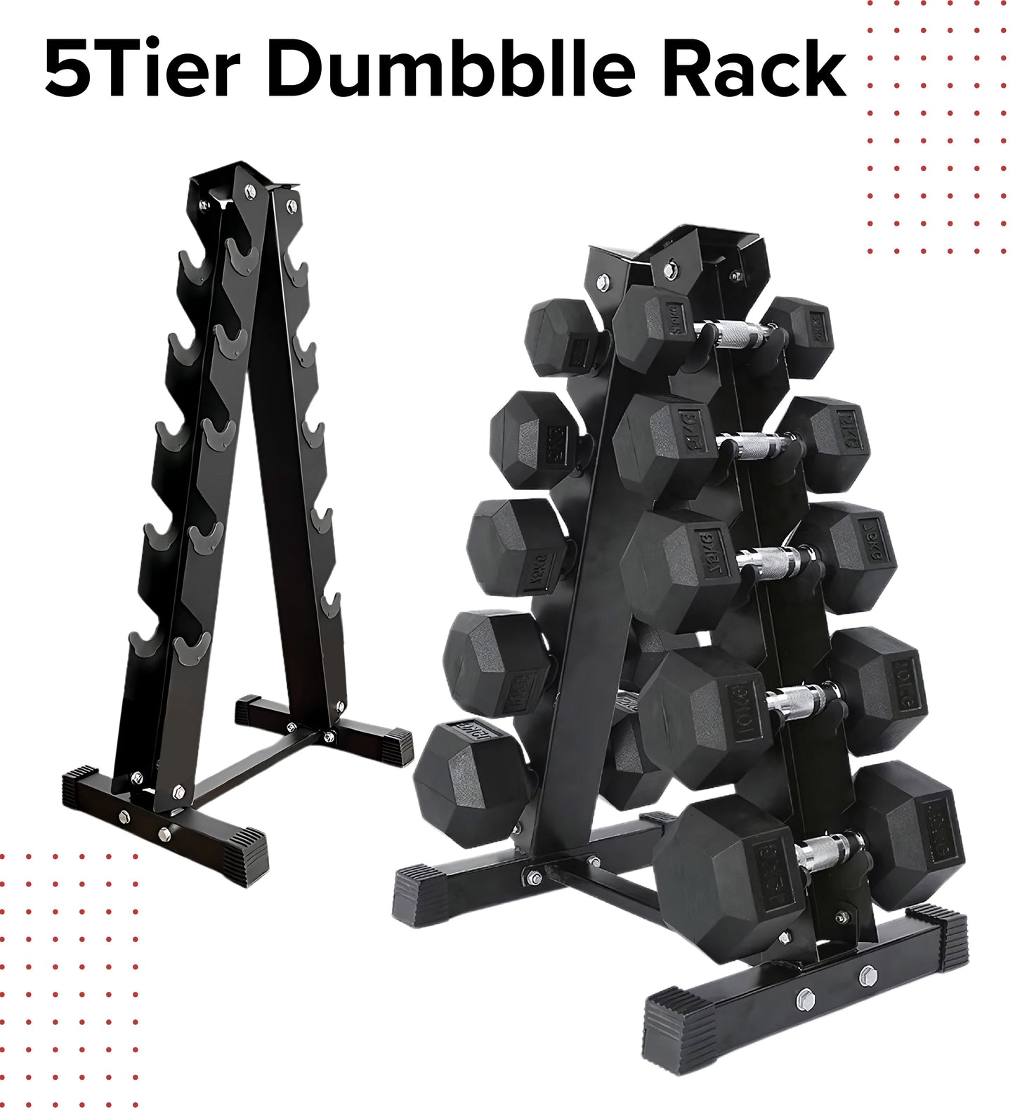 Heavy-Duty Dumbbell Storage Rack - Multi-Tier Design for Home Gym & Commercial Fitness - Available in 3, 4, 5 & 6-Tier Options - Premium Workout Weight Organization System - Steel Construction