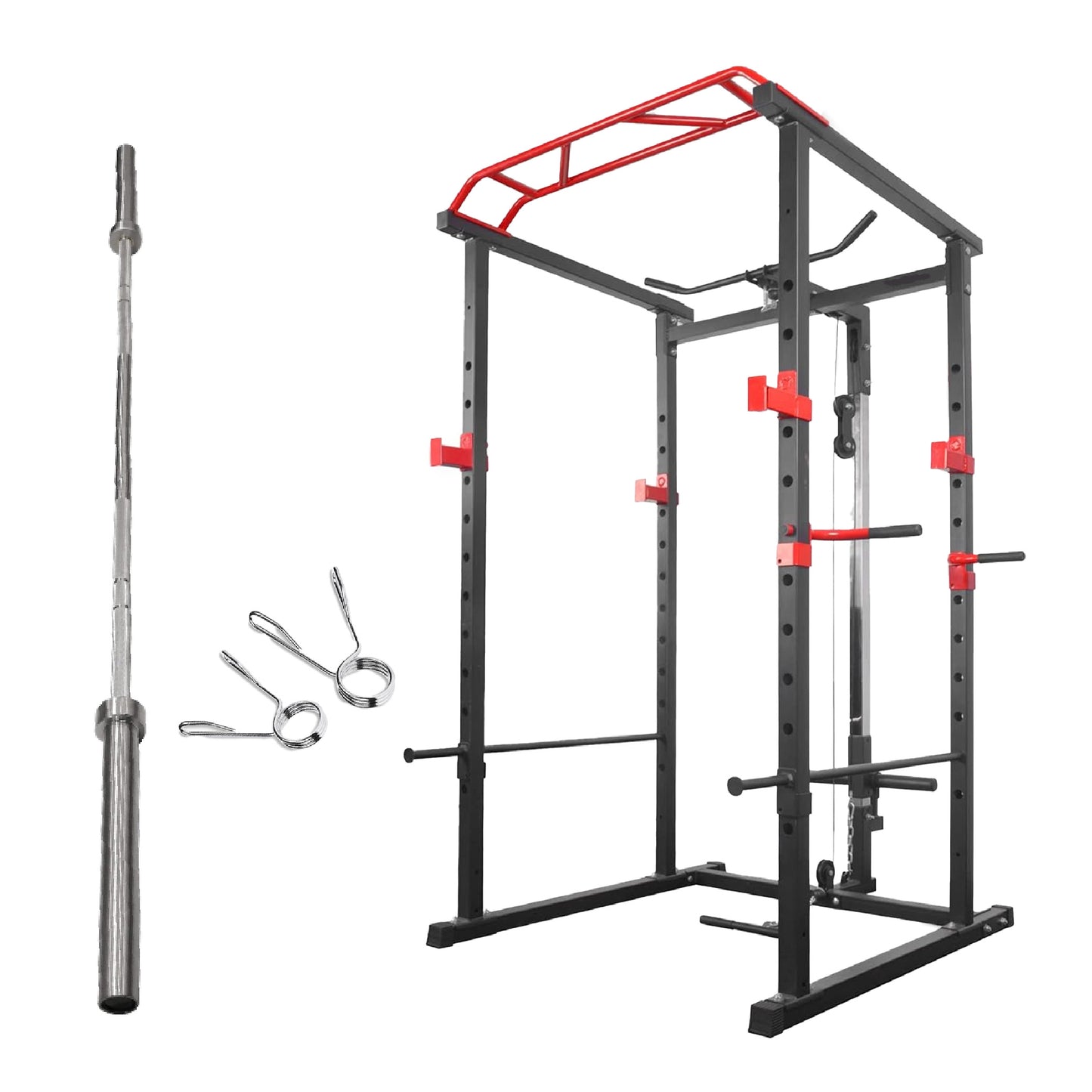 Professional Power Multi Cage with Integrated Cable Pulley System - Adjustable Height Strength Training Station with Heavy-Duty Steel Frame - Multi-Grip Pull-Up Bar for Complete Home Gym Workouts