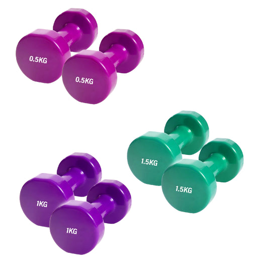 Neoprene Vinyl Dumbbell Set - Multi-Coloured Hand Weights with Non-Slip Hexagonal Design - Available in 6kg, 10kg, 12kg, 15kg, 24kg, 30kg, 38kg - Complete Home Fitness Strength Training Equipment
