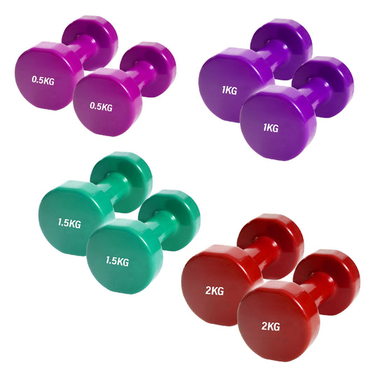 Neoprene Vinyl Dumbbell Set - Multi-Coloured Hand Weights with Non-Slip Hexagonal Design - Available in 6kg, 10kg, 12kg, 15kg, 24kg, 30kg, 38kg - Complete Home Fitness Strength Training Equipment