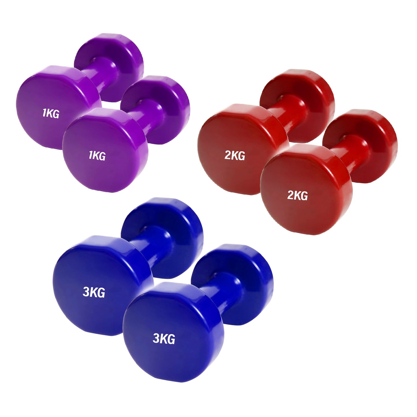 Neoprene Vinyl Dumbbell Set - Multi-Coloured Hand Weights with Non-Slip Hexagonal Design - Available in 6kg, 10kg, 12kg, 15kg, 24kg, 30kg, 38kg - Complete Home Fitness Strength Training Equipment