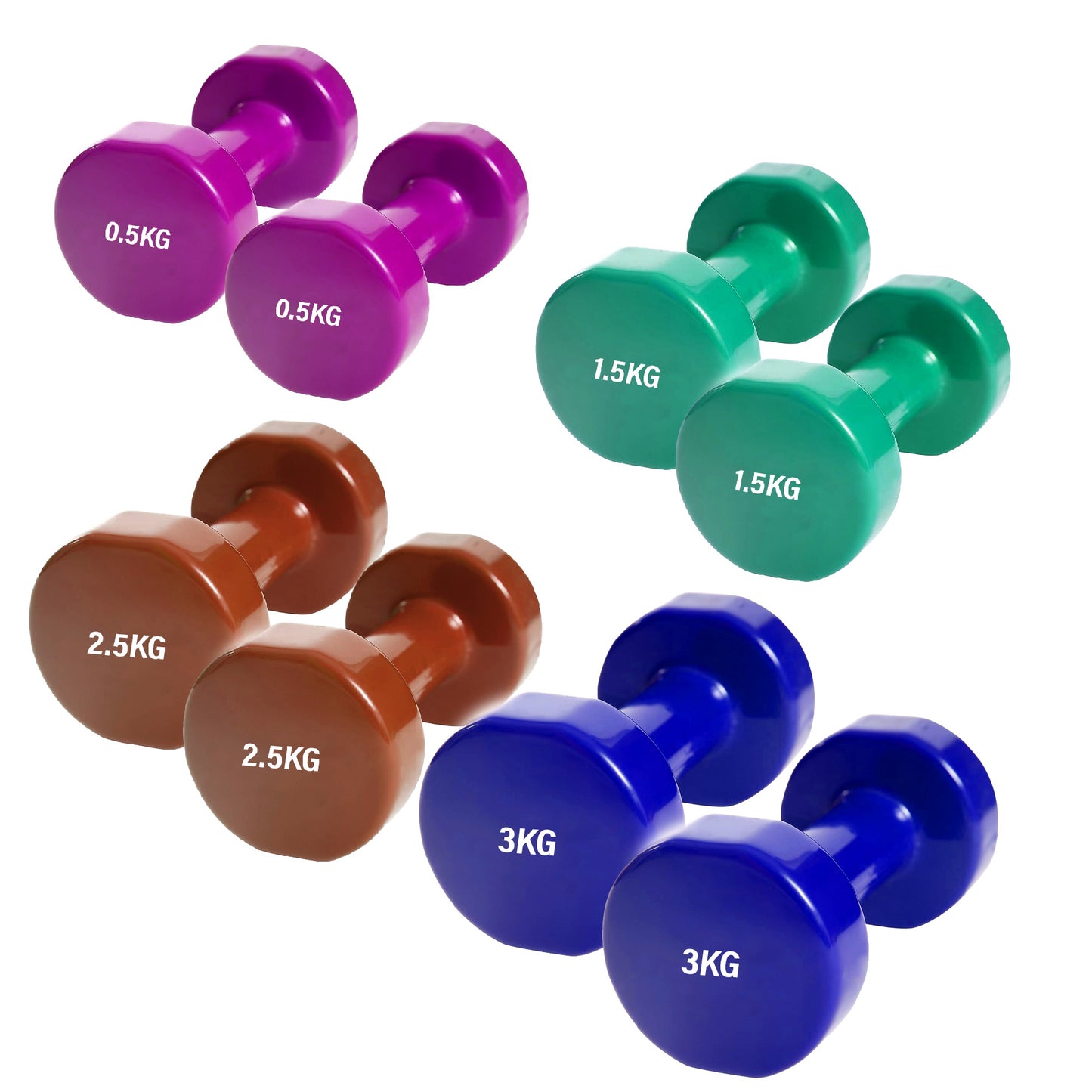 Neoprene Vinyl Dumbbell Set - Multi-Coloured Hand Weights with Non-Slip Hexagonal Design - Available in 6kg, 10kg, 12kg, 15kg, 24kg, 30kg, 38kg - Complete Home Fitness Strength Training Equipment