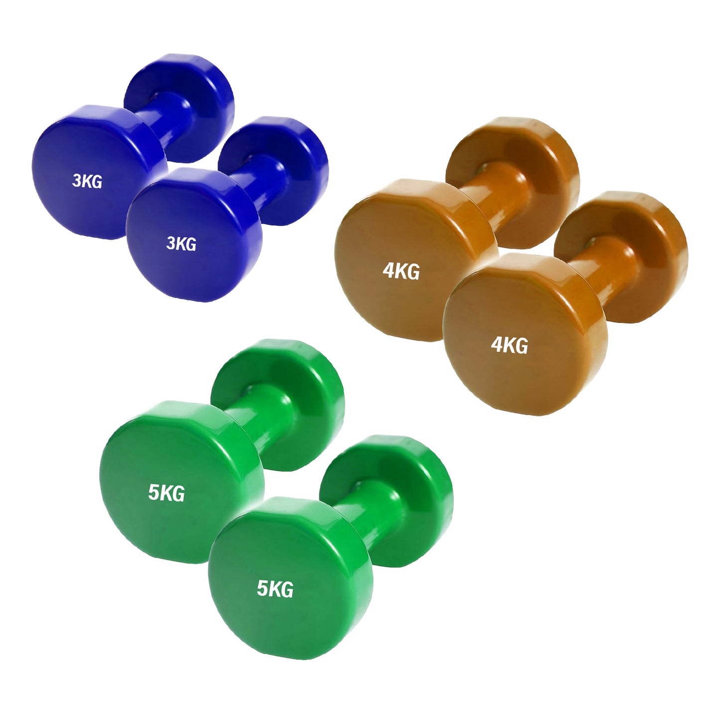 Neoprene Vinyl Dumbbell Set - Multi-Coloured Hand Weights with Non-Slip Hexagonal Design - Available in 6kg, 10kg, 12kg, 15kg, 24kg, 30kg, 38kg - Complete Home Fitness Strength Training Equipment