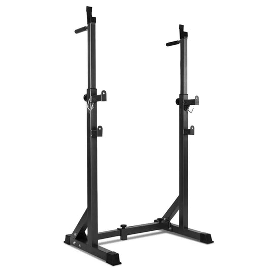 Half Squat Rack - Heavy-Duty Adjustable Barbell Stand with Dip Station & Spotters - 200KG Max Load - Home Gym Strength Training Equipment - Adjustable Height & Width - Professional Quality Steel