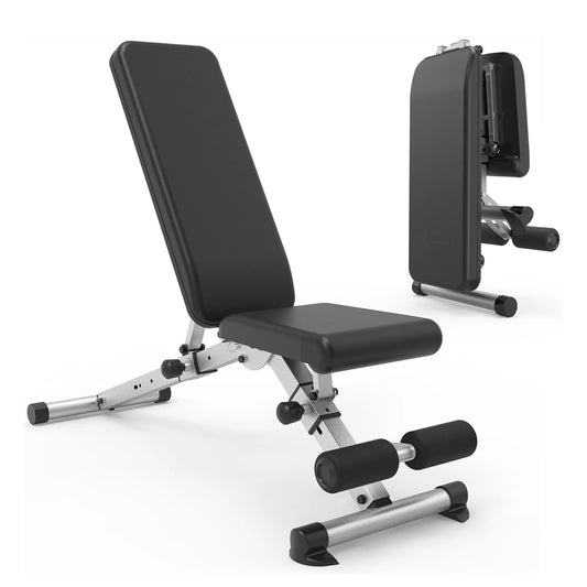 Adjustable Weight Bench with Dip Station and Rack - Incline, Flat & Decline Positions - 500kg Capacity - 6 Backrest Levels and 3 Seat Adjustments - Commercial Grade Quality - Compact Storage Design