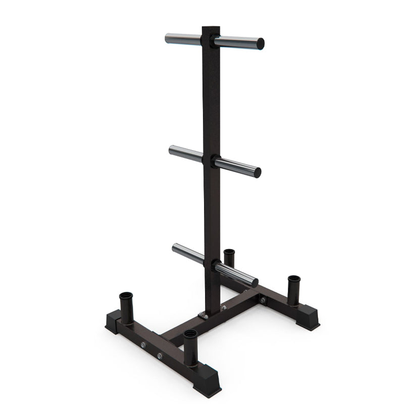 Heavy-Duty Olympic Weight Tree & 3-Tier Bar Stand - 200kg Capacity Gym Storage Rack for 2-Inch Plates - Home & Commercial Weight Organiser with Barbell Holders - Premium Black Steel Construction