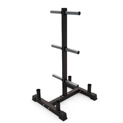 Heavy-Duty Olympic Weight Tree & 3-Tier Bar Stand - 200kg Capacity Gym Storage Rack for 2-Inch Plates - Home & Commercial Weight Organiser with Barbell Holders - Premium Black Steel Construction