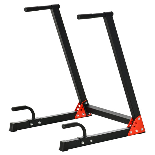 Professional Dip Station Upper Body Trainer - Heavy Duty Steel Fitness Station for Home Gym - Ergonomic Grip Design for Triceps, Chest and Shoulder Workouts - 200kg Capacity Red & Black Stand