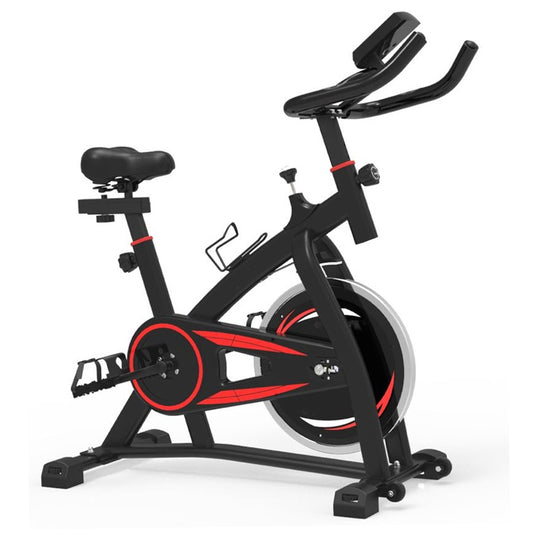 Ultra-Quiet Cardio Exercise Bike with LCD Display - Stationary Spin Bike for Home Fitness - Adjustable Resistance Levels - Built-in Tablet Holder - Belt-Driven System - Comfort Padded Seat -