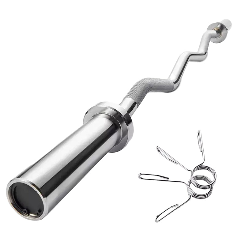 Olympic EZ Curl Bar 47'' – Chrome Steel Barbell for Bicep Curls, Squats & Hip Thrusts – 500lb Capacity + 2 Spring Collars