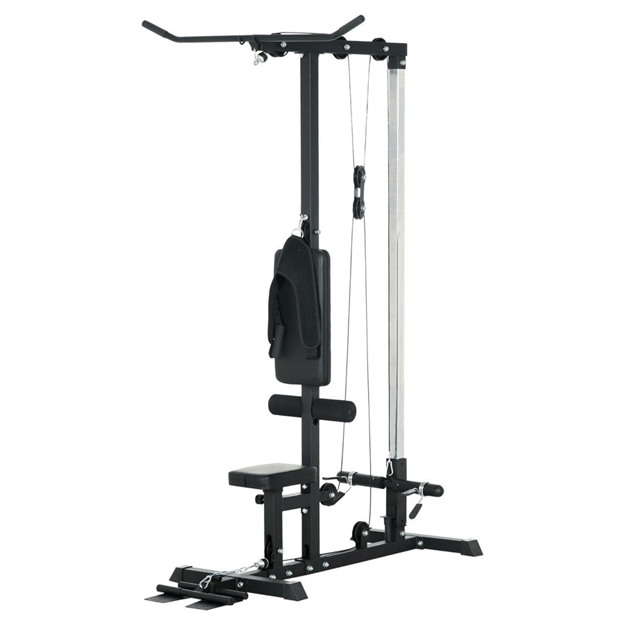 Professional LAT Pulldown Machine with Dual Pulley System - Adjustable Home Gym Cable Station for Back Strength Training - Complete Upper Body Workout Equipment for Home Fitness - Space-Saving Design
