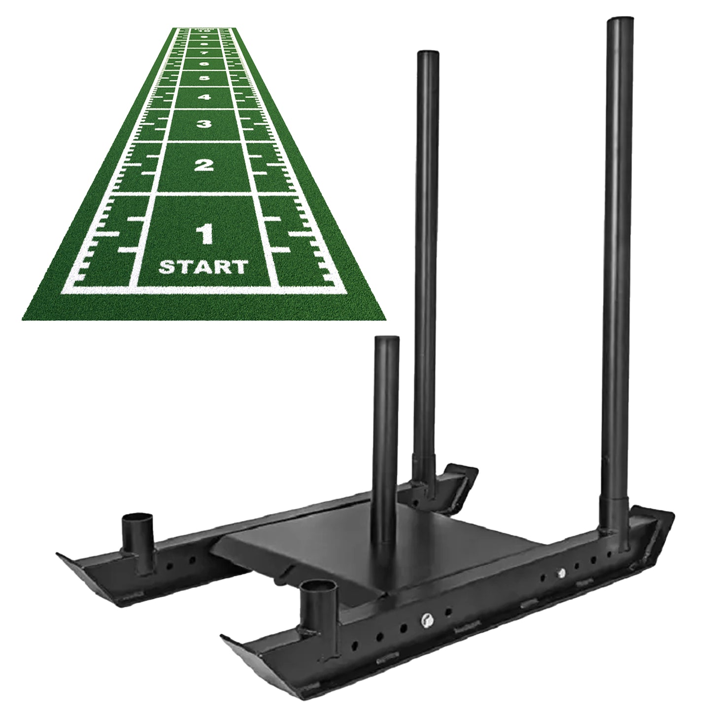 Commercial Push/Pull Power Sled with 10m Sprint Mat – Folding Heavy-Duty Steel Sled for Speed, Agility & Strength Training | Olympic Plate Compatible