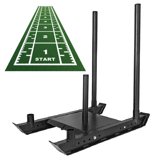 Commercial Push/Pull Power Sled with 10m Sprint Mat – Folding Heavy-Duty Steel Sled for Speed, Agility & Strength Training | Olympic Plate Compatible