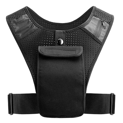 Adjustable Running Phone Holder Vest – Waterproof Chest Pouch with Key Clip | Lightweight, Reflective Running Gear for Men & Women | Zero Bounce Design
