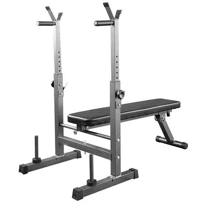 Heavy-Duty Adjustable Weight Bench with Dip Station & Barbell Rack - Multi-Functional Workout Equipment for Home Gym - Foldable Design with 250kg Capacity - Incline/Decline/Flat Positions for Full