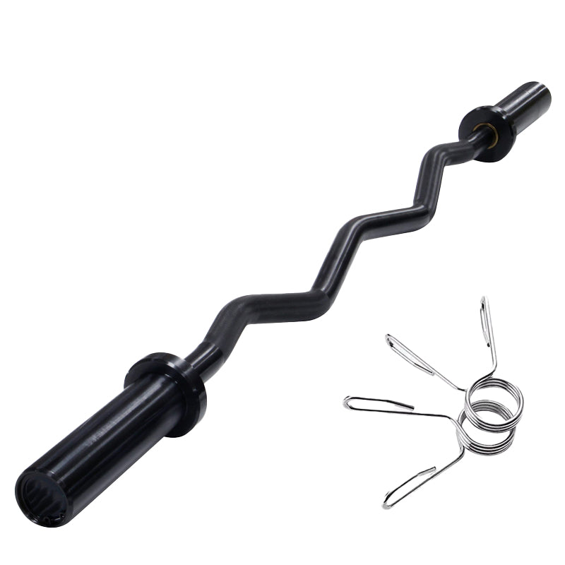 Olympic EZ Curl Bar 47'' – Chrome Steel Barbell for Bicep Curls, Squats & Hip Thrusts – 500lb Capacity + 2 Spring Collars